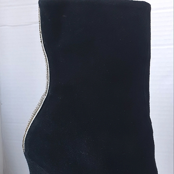 Steve Madden Wagu Black Suede Mid Calf Stiletto Booties w/ Rhinestone Back 7.5 - Picture 12 of 17